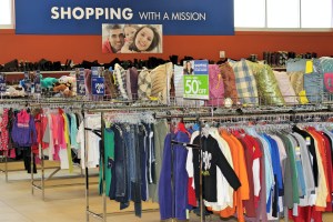 Rows of clothes for sale at the New Milford store.